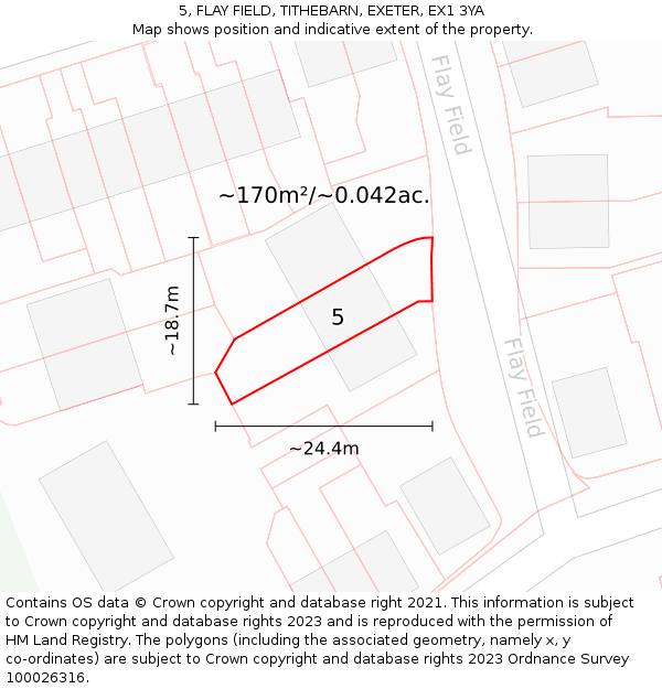 5, FLAY FIELD, TITHEBARN, EXETER, EX1 3YA: Plot and title map