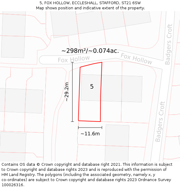 5, FOX HOLLOW, ECCLESHALL, STAFFORD, ST21 6SW: Plot and title map
