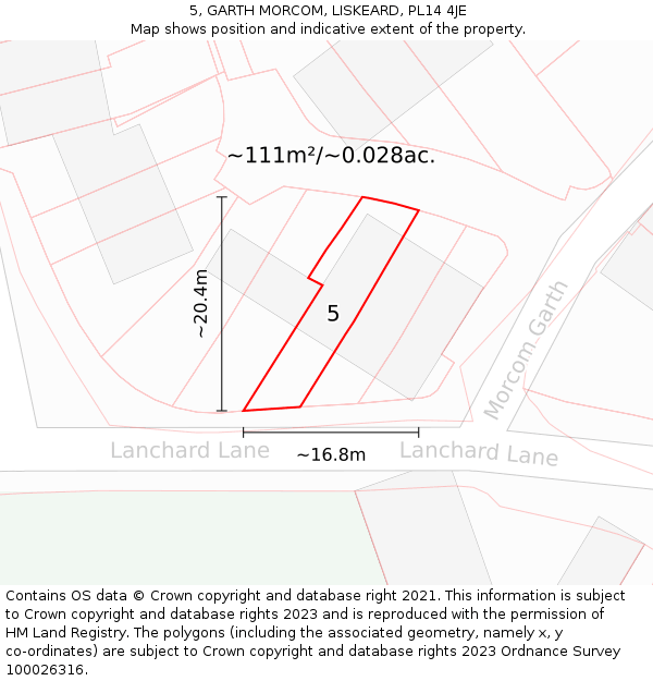 5, GARTH MORCOM, LISKEARD, PL14 4JE: Plot and title map