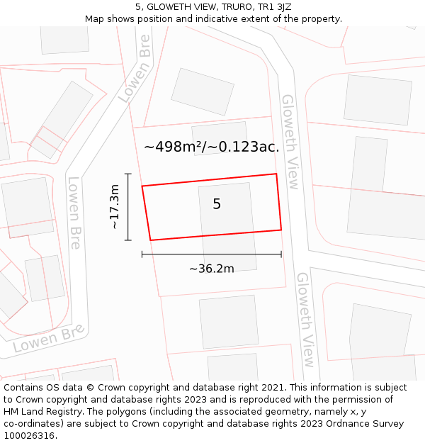 5, GLOWETH VIEW, TRURO, TR1 3JZ: Plot and title map