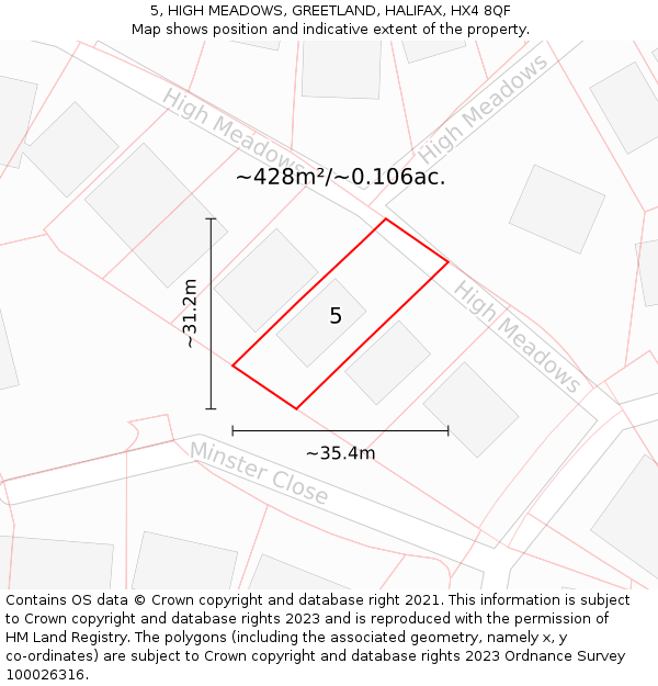 5, HIGH MEADOWS, GREETLAND, HALIFAX, HX4 8QF: Plot and title map