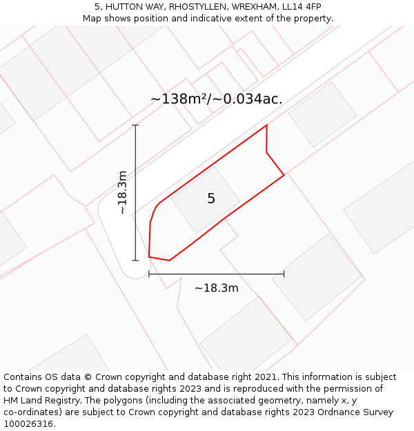 5, HUTTON WAY, RHOSTYLLEN, WREXHAM, LL14 4FP: Plot and title map