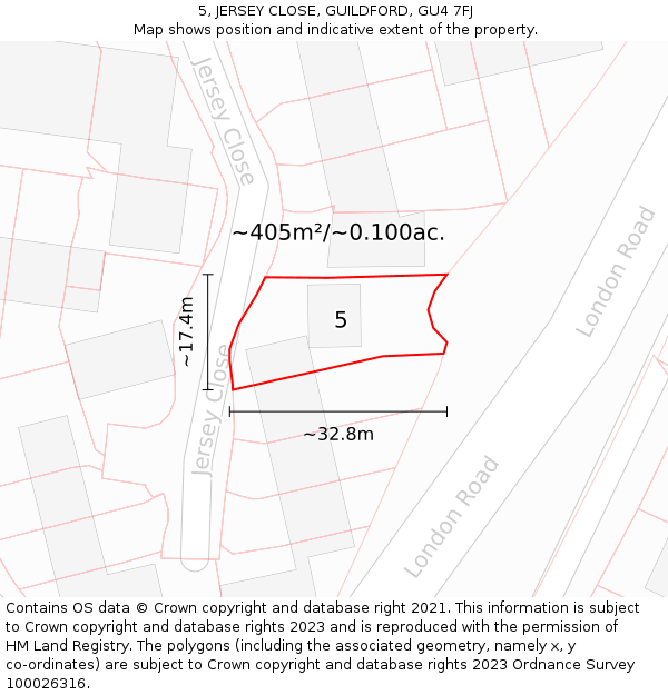5, JERSEY CLOSE, GUILDFORD, GU4 7FJ: Plot and title map