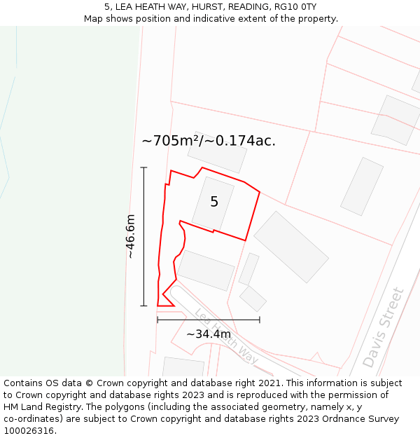 5, LEA HEATH WAY, HURST, READING, RG10 0TY: Plot and title map