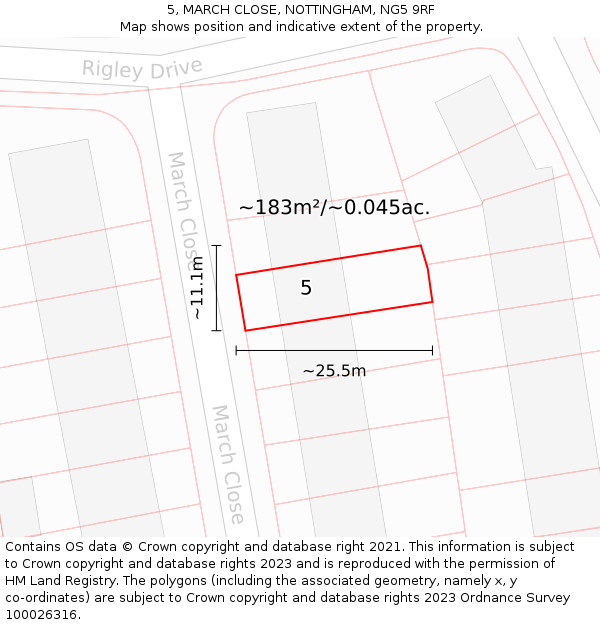 5, MARCH CLOSE, NOTTINGHAM, NG5 9RF: Plot and title map