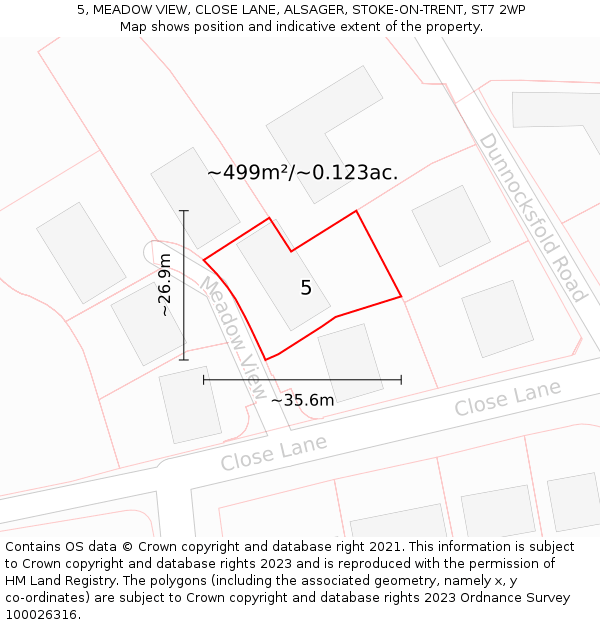 5, MEADOW VIEW, CLOSE LANE, ALSAGER, STOKE-ON-TRENT, ST7 2WP: Plot and title map