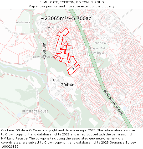 5, MILLGATE, EGERTON, BOLTON, BL7 9UD: Plot and title map