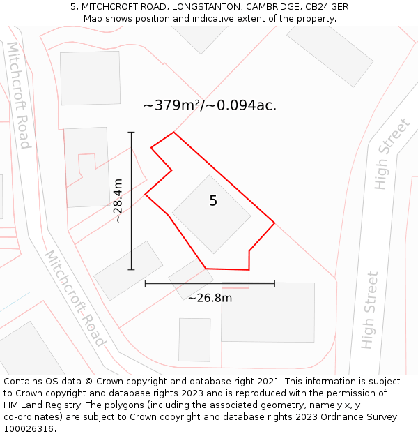 5, MITCHCROFT ROAD, LONGSTANTON, CAMBRIDGE, CB24 3ER: Plot and title map