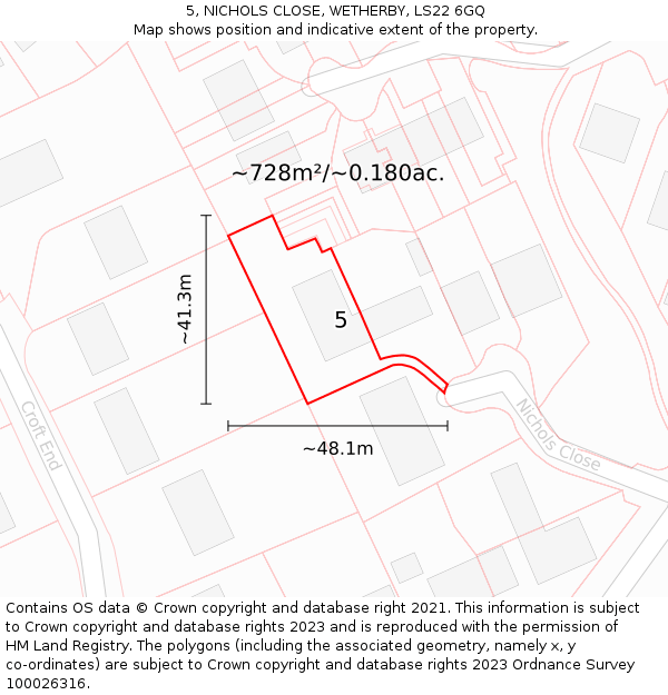 5, NICHOLS CLOSE, WETHERBY, LS22 6GQ: Plot and title map