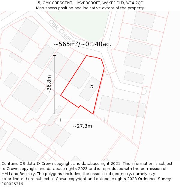 5, OAK CRESCENT, HAVERCROFT, WAKEFIELD, WF4 2QF: Plot and title map
