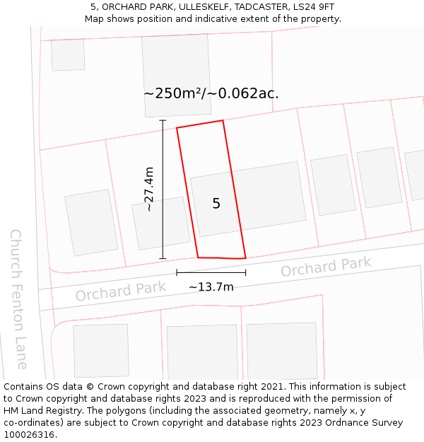 5, ORCHARD PARK, ULLESKELF, TADCASTER, LS24 9FT: Plot and title map