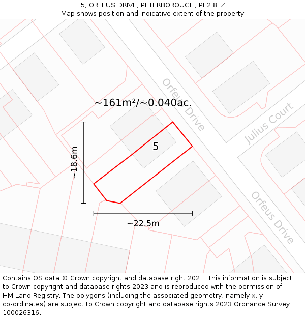5, ORFEUS DRIVE, PETERBOROUGH, PE2 8FZ: Plot and title map