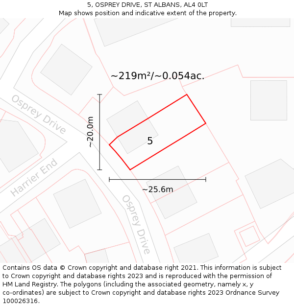 5, OSPREY DRIVE, ST ALBANS, AL4 0LT: Plot and title map