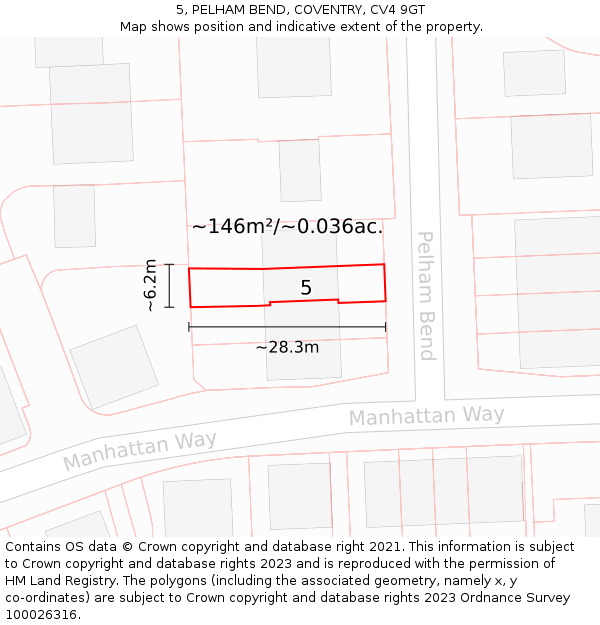 5, PELHAM BEND, COVENTRY, CV4 9GT: Plot and title map