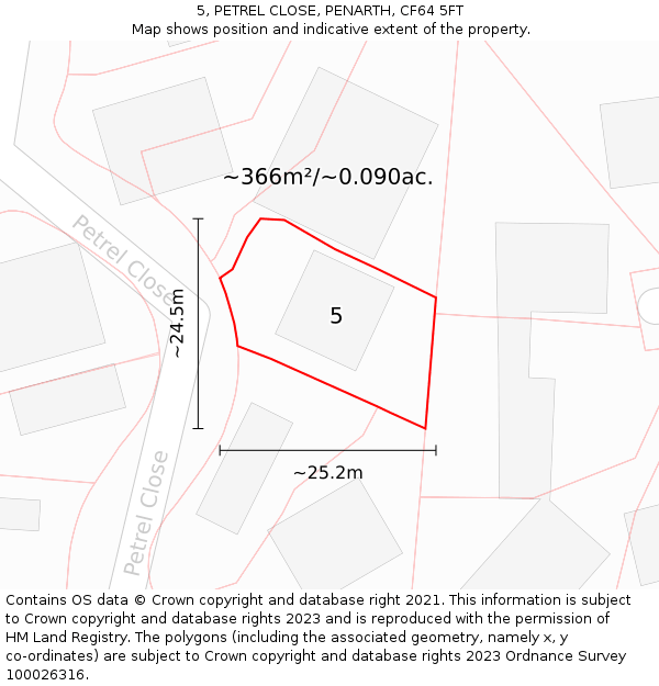 5, PETREL CLOSE, PENARTH, CF64 5FT: Plot and title map