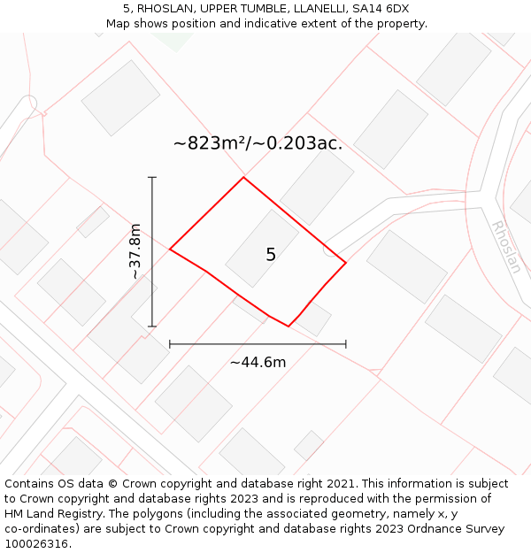 5, RHOSLAN, UPPER TUMBLE, LLANELLI, SA14 6DX: Plot and title map