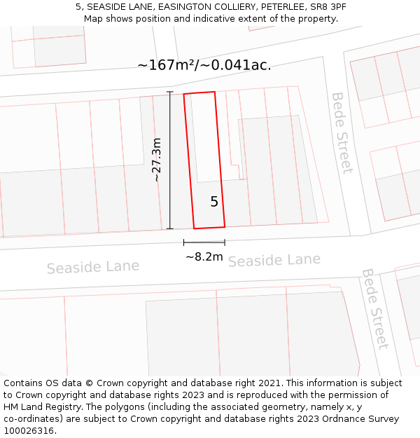 5, SEASIDE LANE, EASINGTON COLLIERY, PETERLEE, SR8 3PF: Plot and title map