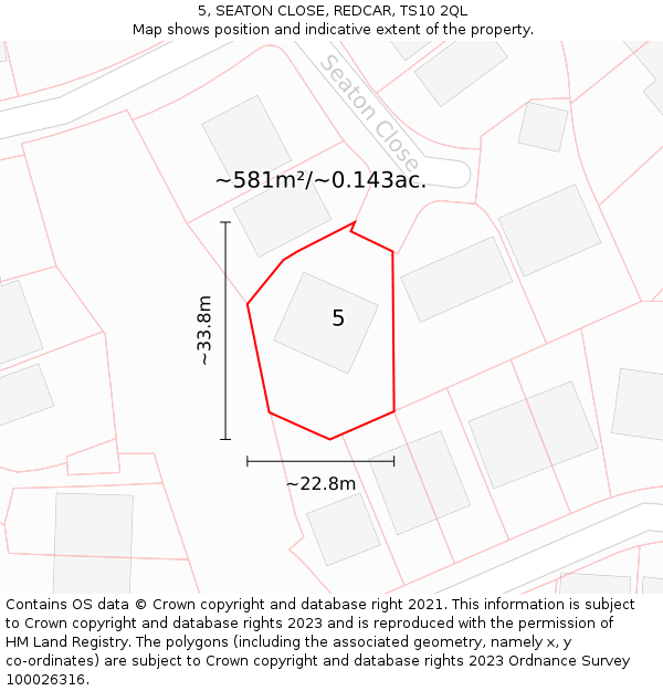 5, SEATON CLOSE, REDCAR, TS10 2QL: Plot and title map