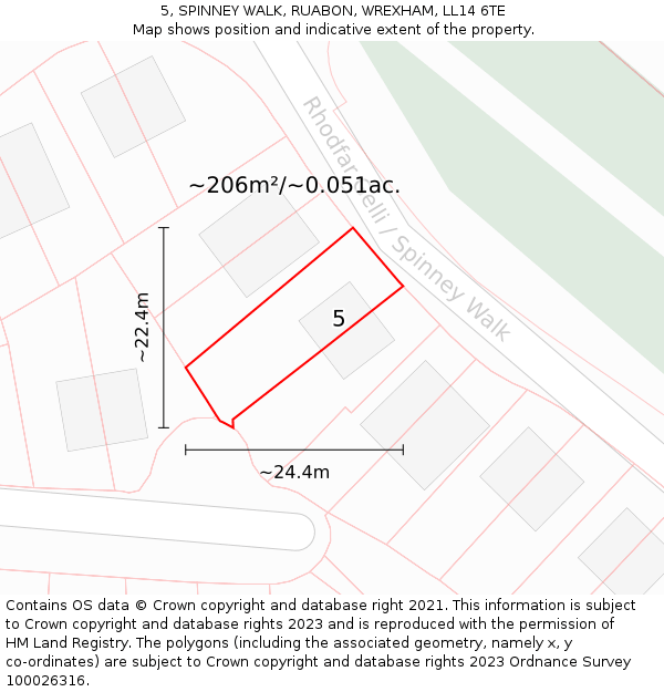 5, SPINNEY WALK, RUABON, WREXHAM, LL14 6TE: Plot and title map