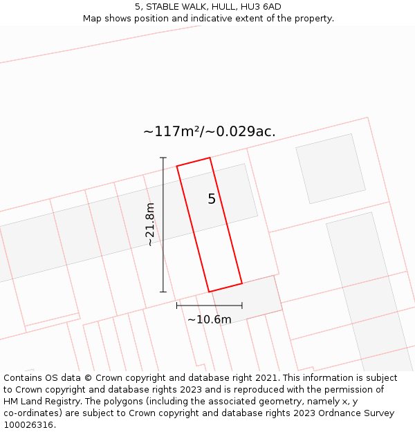 5, STABLE WALK, HULL, HU3 6AD: Plot and title map