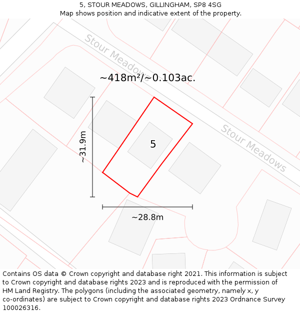 5, STOUR MEADOWS, GILLINGHAM, SP8 4SG: Plot and title map