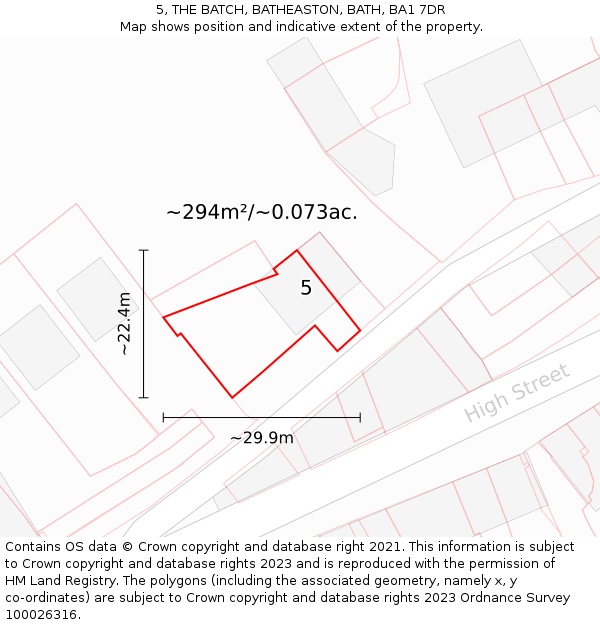 5, THE BATCH, BATHEASTON, BATH, BA1 7DR: Plot and title map