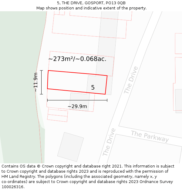5, THE DRIVE, GOSPORT, PO13 0QB: Plot and title map