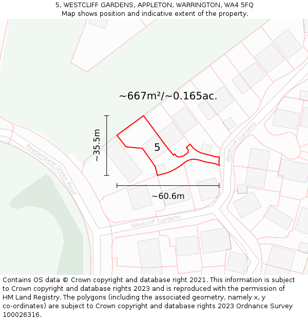 5, WESTCLIFF GARDENS, APPLETON, WARRINGTON, WA4 5FQ: Plot and title map