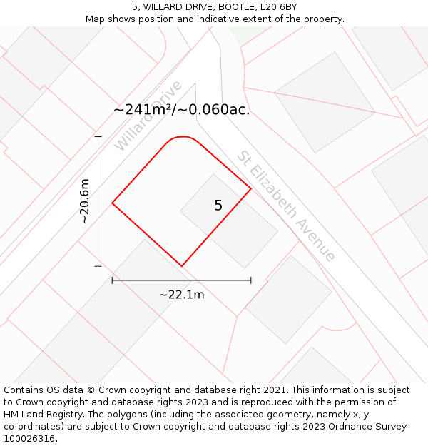 5, WILLARD DRIVE, BOOTLE, L20 6BY: Plot and title map