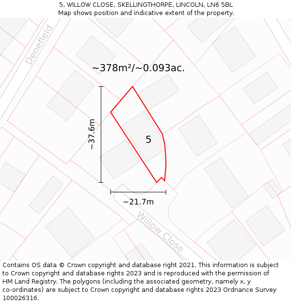 5, WILLOW CLOSE, SKELLINGTHORPE, LINCOLN, LN6 5BL: Plot and title map
