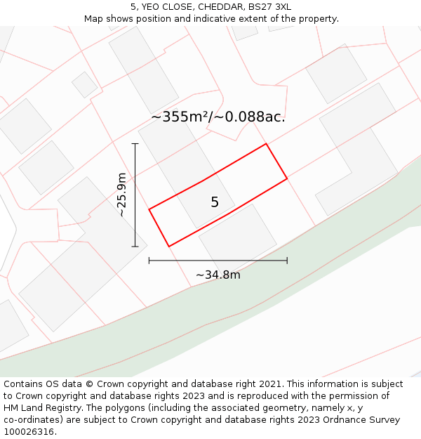 5, YEO CLOSE, CHEDDAR, BS27 3XL: Plot and title map