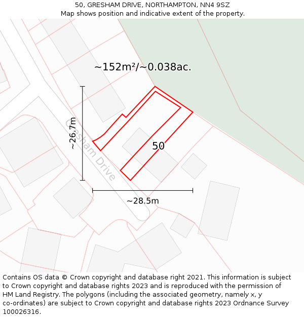 50, GRESHAM DRIVE, NORTHAMPTON, NN4 9SZ: Plot and title map