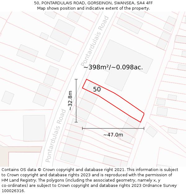 50, PONTARDULAIS ROAD, GORSEINON, SWANSEA, SA4 4FF: Plot and title map