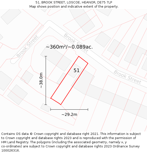 51, BROOK STREET, LOSCOE, HEANOR, DE75 7LP: Plot and title map