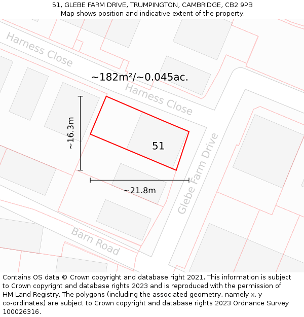 51, GLEBE FARM DRIVE, TRUMPINGTON, CAMBRIDGE, CB2 9PB: Plot and title map