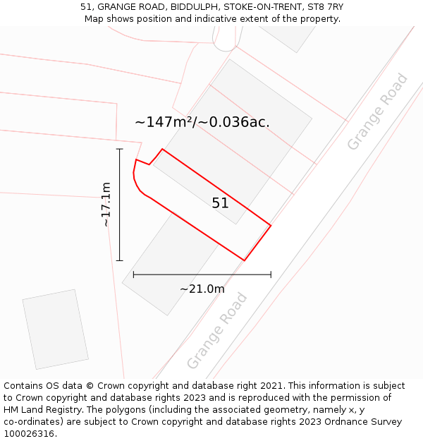 51, GRANGE ROAD, BIDDULPH, STOKE-ON-TRENT, ST8 7RY: Plot and title map