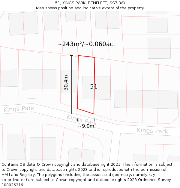 51, KINGS PARK, BENFLEET, SS7 3AY: Plot and title map