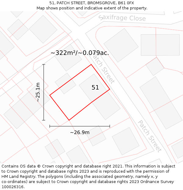 51, PATCH STREET, BROMSGROVE, B61 0FX: Plot and title map