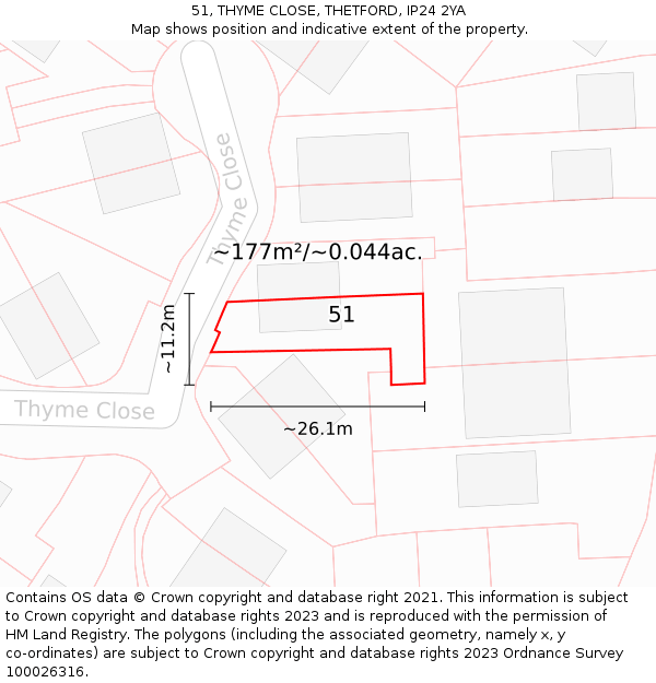 51, THYME CLOSE, THETFORD, IP24 2YA: Plot and title map