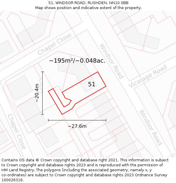 51, WINDSOR ROAD, RUSHDEN, NN10 0BB: Plot and title map
