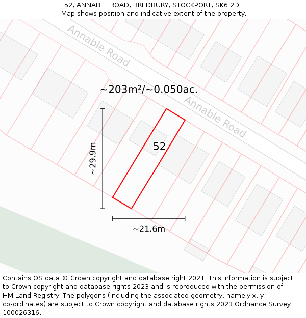 52, ANNABLE ROAD, BREDBURY, STOCKPORT, SK6 2DF: Plot and title map