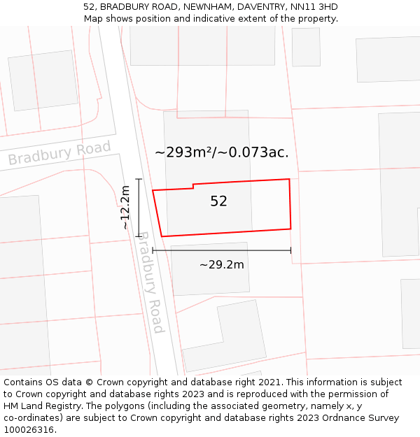 52, BRADBURY ROAD, NEWNHAM, DAVENTRY, NN11 3HD: Plot and title map