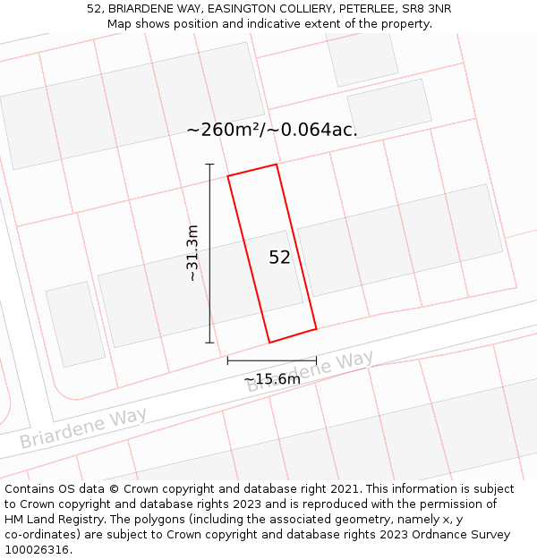 52, BRIARDENE WAY, EASINGTON COLLIERY, PETERLEE, SR8 3NR: Plot and title map