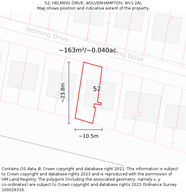 52, HELMING DRIVE, WOLVERHAMPTON, WV1 2AL: Plot and title map