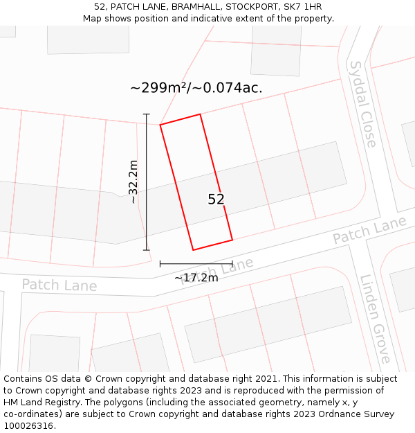 52, PATCH LANE, BRAMHALL, STOCKPORT, SK7 1HR: Plot and title map