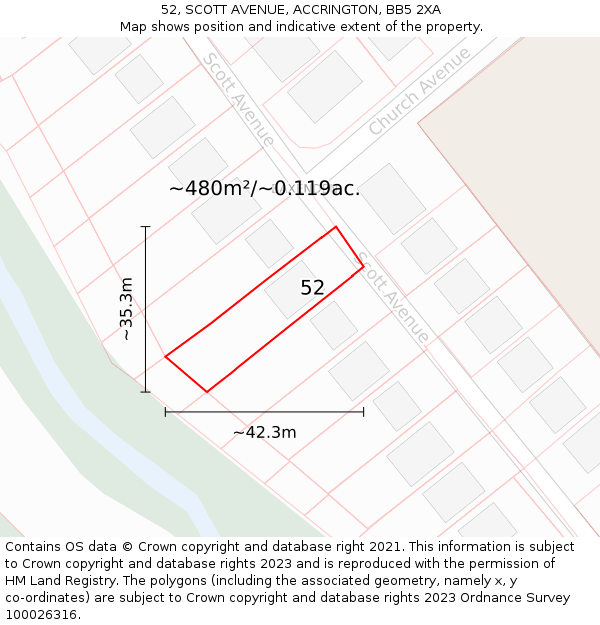 52, SCOTT AVENUE, ACCRINGTON, BB5 2XA: Plot and title map