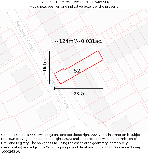 52, SENTINEL CLOSE, WORCESTER, WR2 5FA: Plot and title map