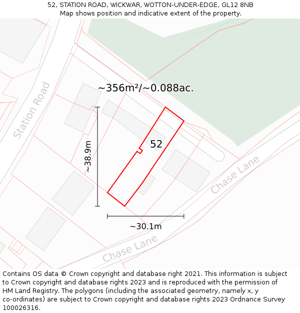 52, STATION ROAD, WICKWAR, WOTTON-UNDER-EDGE, GL12 8NB: Plot and title map