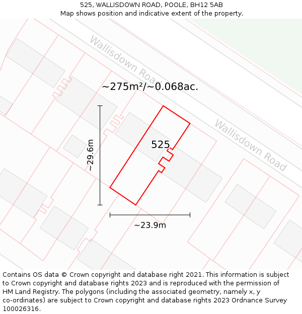 525, WALLISDOWN ROAD, POOLE, BH12 5AB: Plot and title map