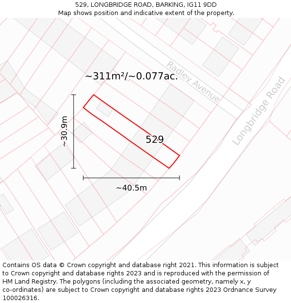 529, LONGBRIDGE ROAD, BARKING, IG11 9DD: Plot and title map